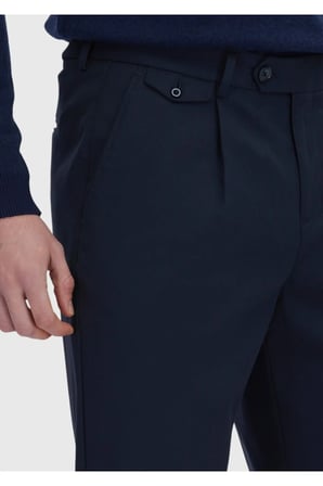 Lacivert Düz Dokuma Regular Fit Casual Yün Karışımlı Pantolon