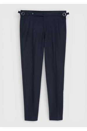 Lacivert Düz Dokuma Carrot Fit Casual Yün Karışımlı Pantolon