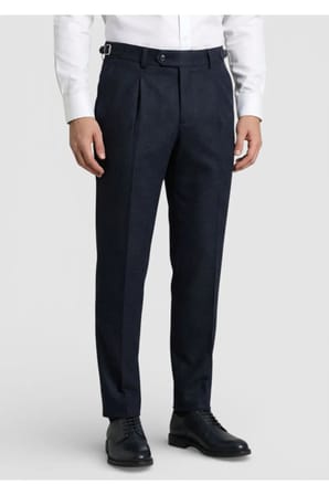 Lacivert Düz Dokuma Carrot Fit Casual Yün Karışımlı Pantolon