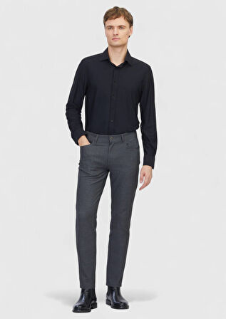 Gri Düz Dokuma Slim Fit Casual Pantolon