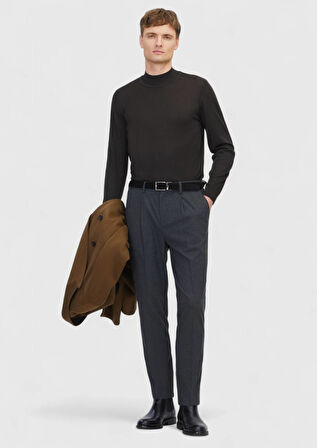 Antrasit Düz Dokuma Modern Fit Casual Pantolon