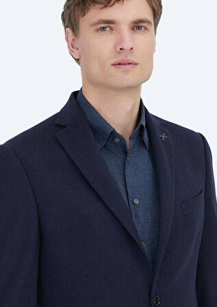 Lacivert Düz Regular Fit %100 Kaşmir Ceket