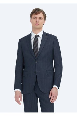 Antrasit Çizgili Regular Fit %100 Yün Takım Elbise