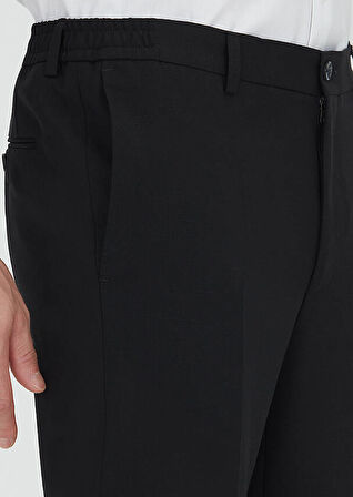 Siyah Düz Kumaş Comfort Fit Klasik %100 Yün Pantolon