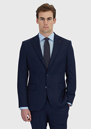 Lacivert Mikro Modern Fit Yün Karışımlı Takım Elbise