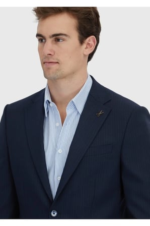 Koyu Lacivert Çizgili Modern Fit Yün Karışımlı Takım Elbise