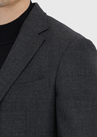 Antrasit Desenli Zeroweight Slim Fit %100 Yün Ceket