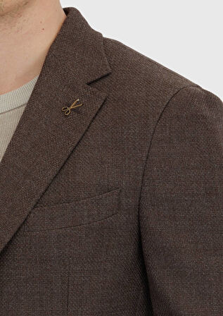 Kahverengi Desenli Zeroweight Slim Fit %100 Yün Ceket