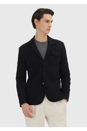 Koyu Lacivert Düz Shirt Shoulder Slim Fit Yün Karışımlı Örme Ceket