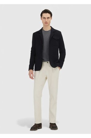 Koyu Lacivert Düz Shirt Shoulder Slim Fit Yün Karışımlı Örme Ceket