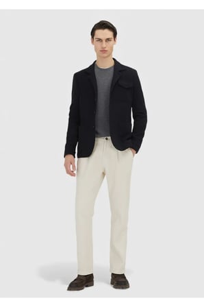 Koyu Lacivert Düz Shirt Shoulder Slim Fit Yün Karışımlı Örme Ceket