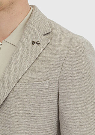 Koyu Bej Düz Yün Karışımlı Örme Ceket