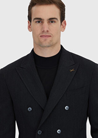 Siyah Desenli Zeroweight Slim Fit Yün Karışımlı Ceket