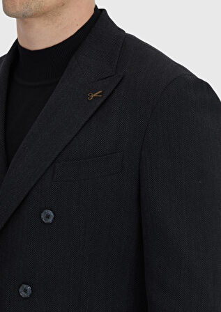 Siyah Desenli Zeroweight Slim Fit Yün Karışımlı Ceket