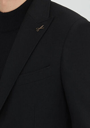 Siyah Shirt Shoulder Slim Fit Yün Karışımlı Ceket