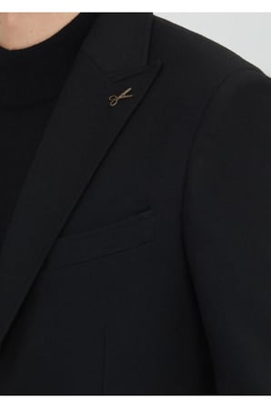 Siyah Shirt Shoulder Slim Fit Yün Karışımlı Ceket