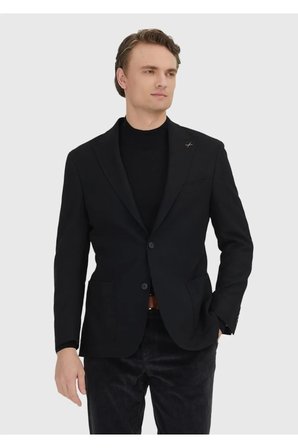 Siyah Shirt Shoulder Slim Fit Yün Karışımlı Ceket