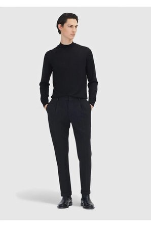 Siyah Desenli Dokuma Regular Fit Casual Yün Karışımlı Pantolon