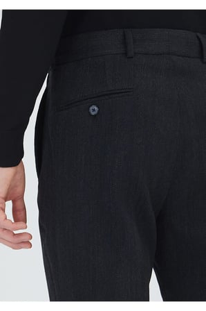 Siyah Desenli Dokuma Regular Fit Casual Yün Karışımlı Pantolon