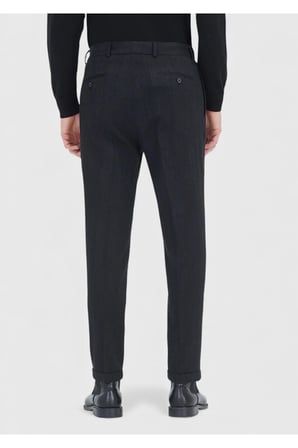 Siyah Desenli Dokuma Regular Fit Casual Yün Karışımlı Pantolon
