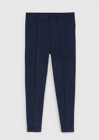 Açık Lacivert Desenli Dokuma Regular Fit Casual Yün Karışımlı Pantolon