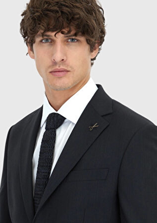 Antrasit Desenli Modern Fit Yün Karışımlı Takım Elbise