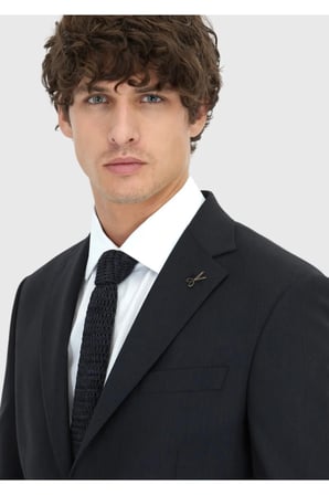 Antrasit Desenli Modern Fit Yün Karışımlı Takım Elbise