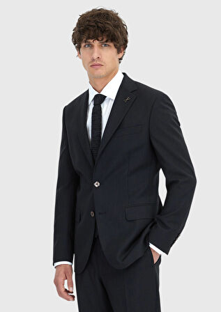 Antrasit Desenli Modern Fit Yün Karışımlı Takım Elbise