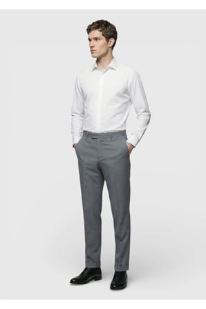 Gri Dokuma Regular Fit Casual %100 Yün Pantolon