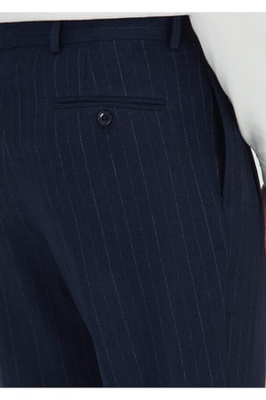 Lacivert Çizgili Dokuma Regular Fit Casual Yün Karışımlı Pantolon