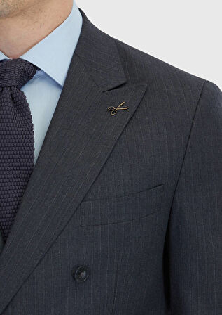 Antrasit Çizgili Zeroweight Slim Fit %100 Yün Takım Elbise