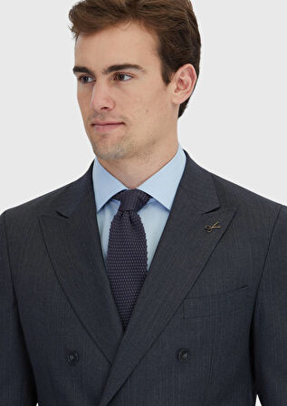 Antrasit Çizgili Zeroweight Slim Fit %100 Yün Takım Elbise