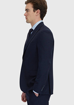 Lacivert Desenli Zeroweight Slim Fit %100 Yün Takım Elbise