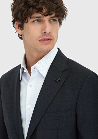 Antrasit Kareli Zeroweight Slim Fit %100 Yün Takım Elbise