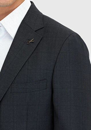 Antrasit Kareli Zeroweight Slim Fit %100 Yün Takım Elbise