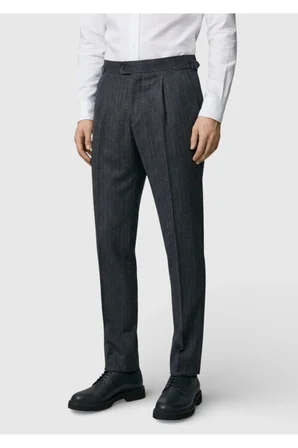 Antrasit Çizgili Dokuma Slim Fit Casual Yün Karışımlı Pantolon