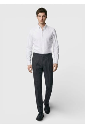Antrasit Çizgili Dokuma Slim Fit Casual Yün Karışımlı Pantolon