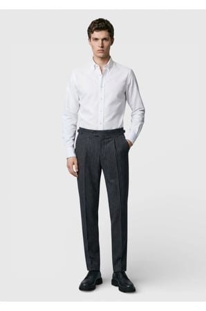 Antrasit Çizgili Dokuma Slim Fit Casual Yün Karışımlı Pantolon