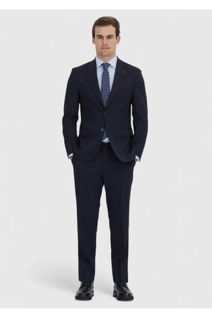 Lacivert Çizgili Zeroweight Slim Fit Yün Karışımlı Takım Elbise