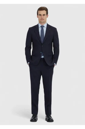Lacivert Çizgili Zeroweight Slim Fit Yün Karışımlı Takım Elbise