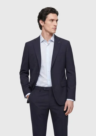 Lacivert Düz Modern Fit  Yün Takım Elbise