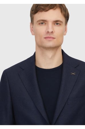 Lacivert Desenli Regular Fit %100 Yün Ceket