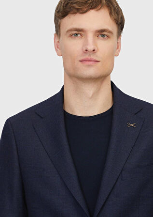 Lacivert Desenli Regular Fit %100 Yün Ceket