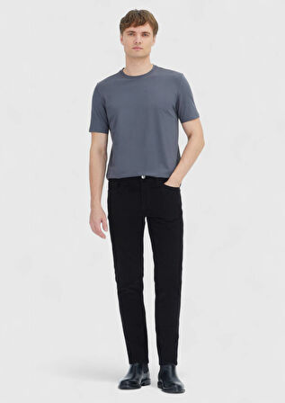 Gri Düz Bisiklet Yaka Pamuk Karışımlı T-Shirt