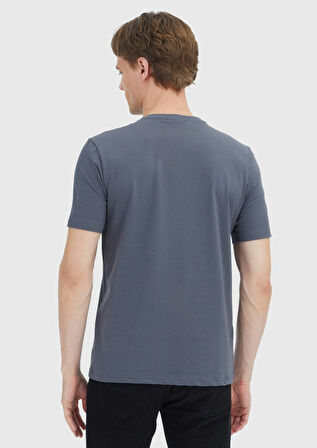 Gri Düz Bisiklet Yaka Pamuk Karışımlı T-Shirt