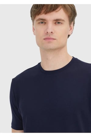 Lacivert Düz Bisiklet Yaka Pamuk Karışımlı T-Shirt