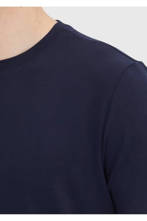 Lacivert Düz Bisiklet Yaka Pamuk Karışımlı T-Shirt