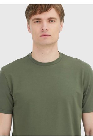 Haki Düz Bisiklet Yaka Pamuk Karışımlı T-Shirt