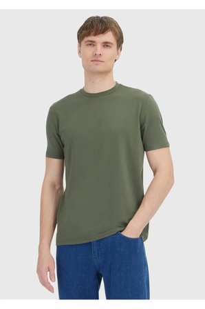 Haki Düz Bisiklet Yaka Pamuk Karışımlı T-Shirt
