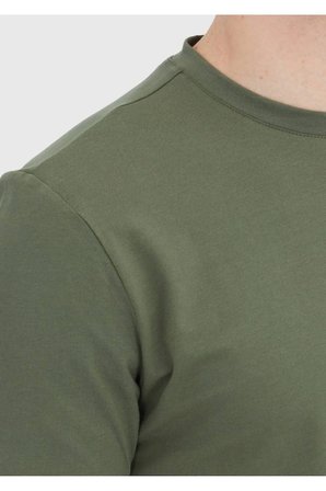 Haki Düz Bisiklet Yaka Pamuk Karışımlı T-Shirt